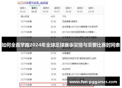 如何全面掌握2024年全球足球赛事安排与重要比赛时间表