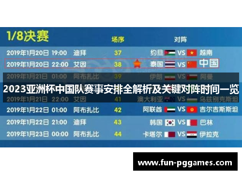 2023亚洲杯中国队赛事安排全解析及关键对阵时间一览